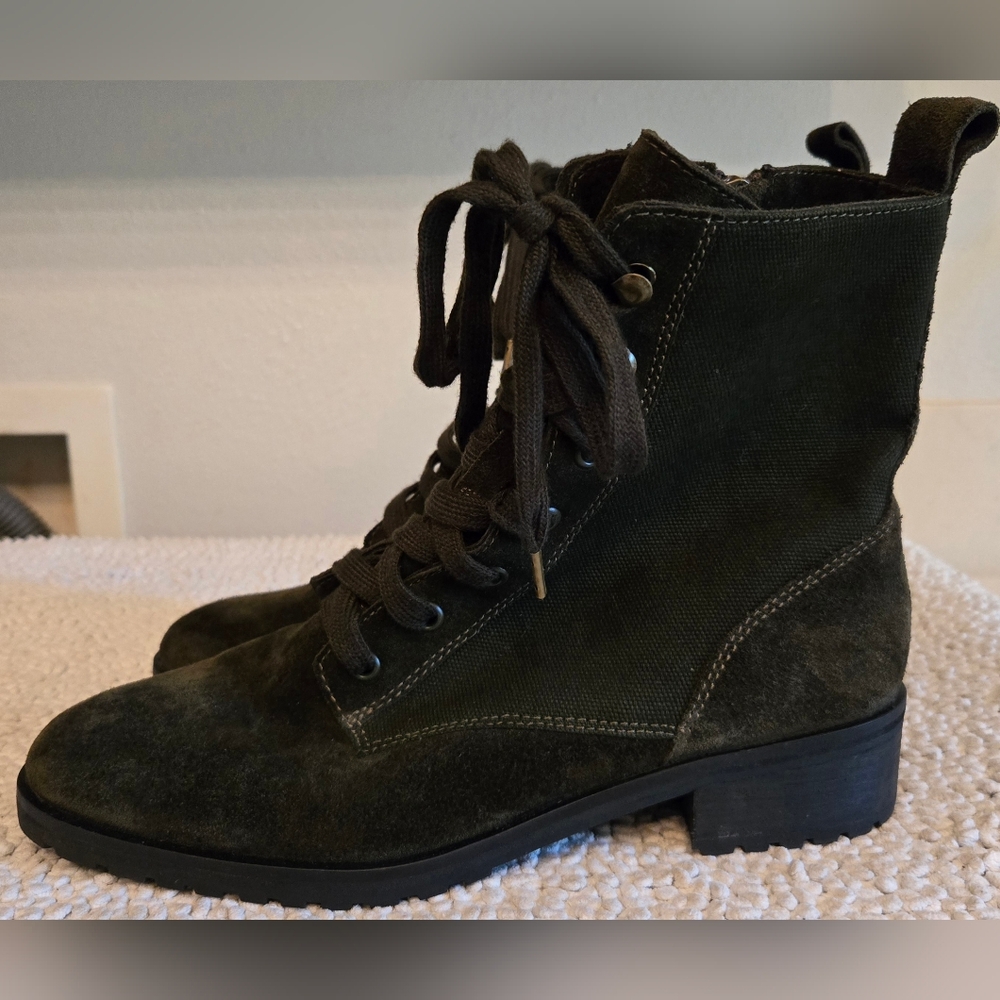 Splendid Women's Dark Olive Green Suede Canvas Ankle Boots Size 9.5